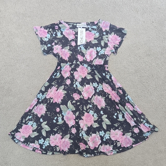 NWT Wildfox Rosie Pink and Black Flutter Sleeve Fit And Flare Dress Size Small - Picture 1 of 10
